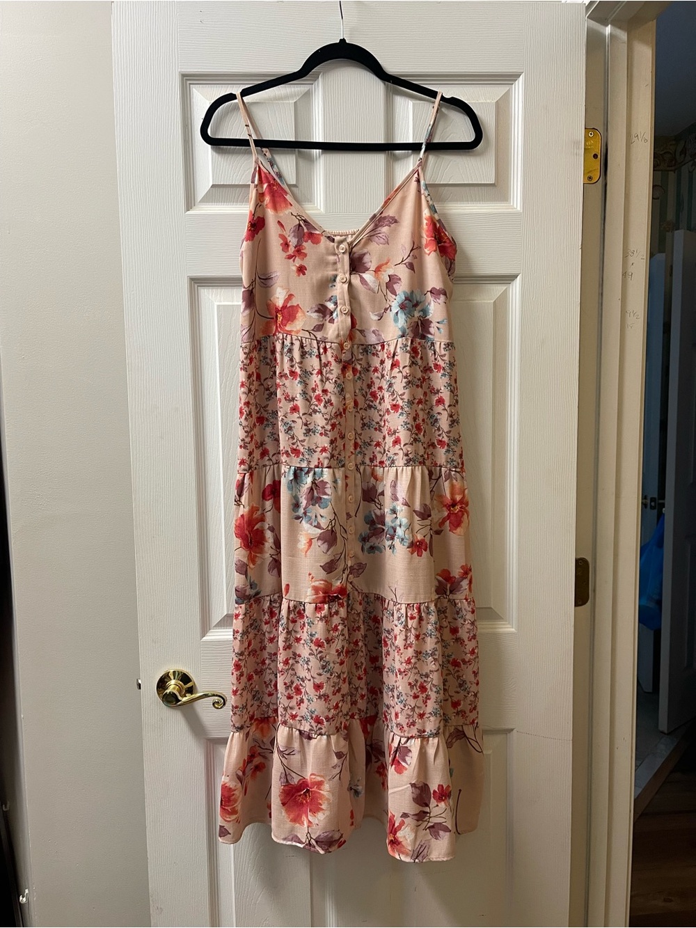 Xhilaration Blush Pink Floral Button-Front Maxi Dress